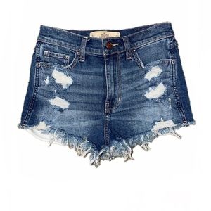 Hollister High Rise Distressed Denim Shorts with Exposed Pockets